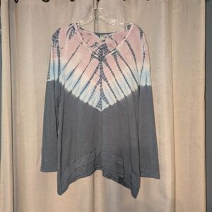 GreenTea Pink and Gray Tie-Dye Long Sleeve Top
